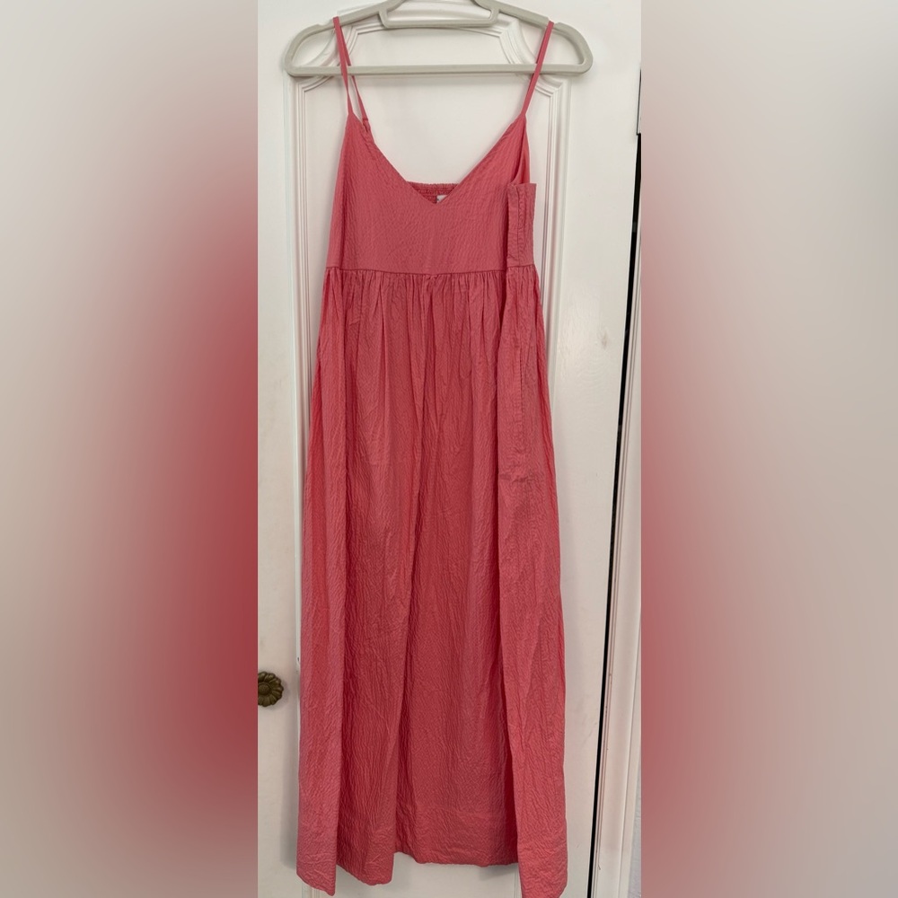 Coral Pink Seersucker Cotton Maxi A-Line Dress – small (A New Day)